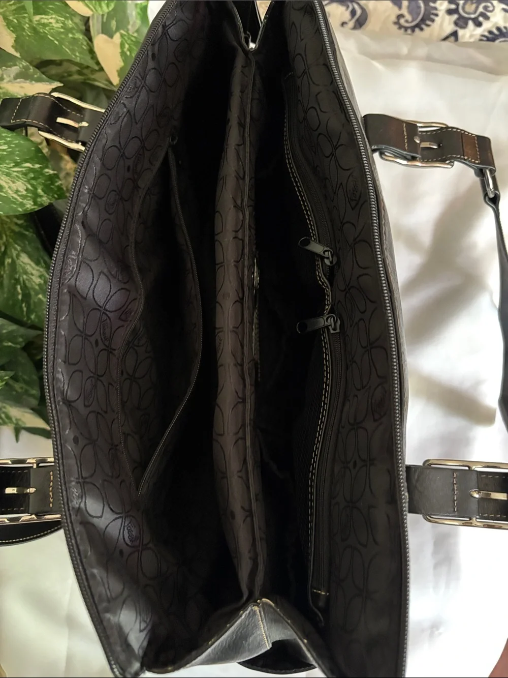 Fossil Vintage Black Leather Work/Laptop Tote Bag